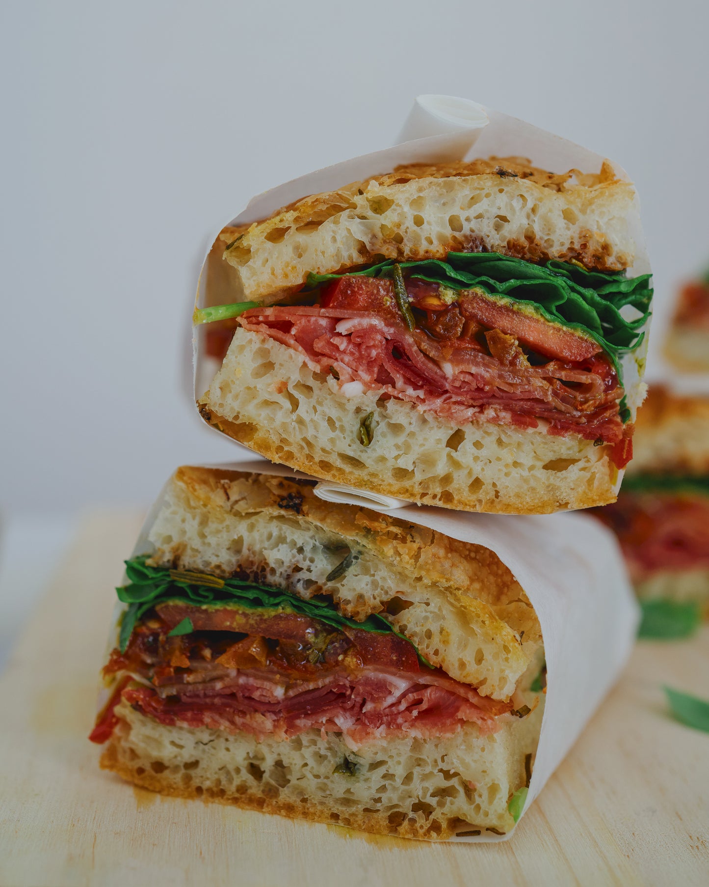 Italian focaccia sandwich, stacked