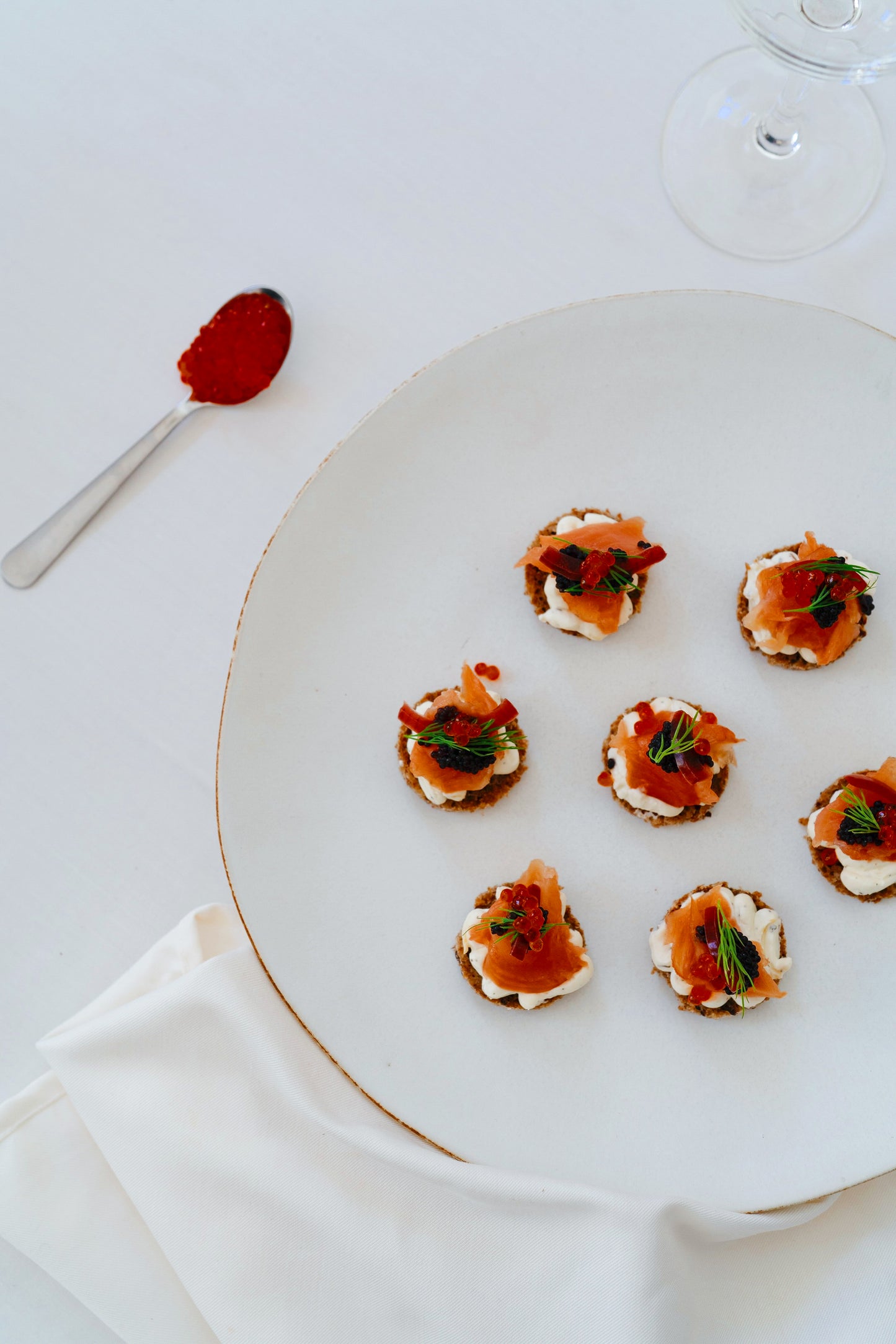 Smoked Salmon canapé, top view