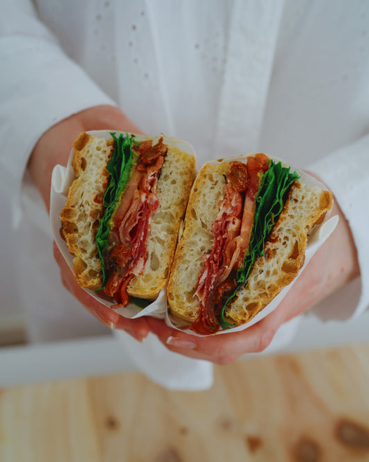 Italian Focaccia sandwich, close up